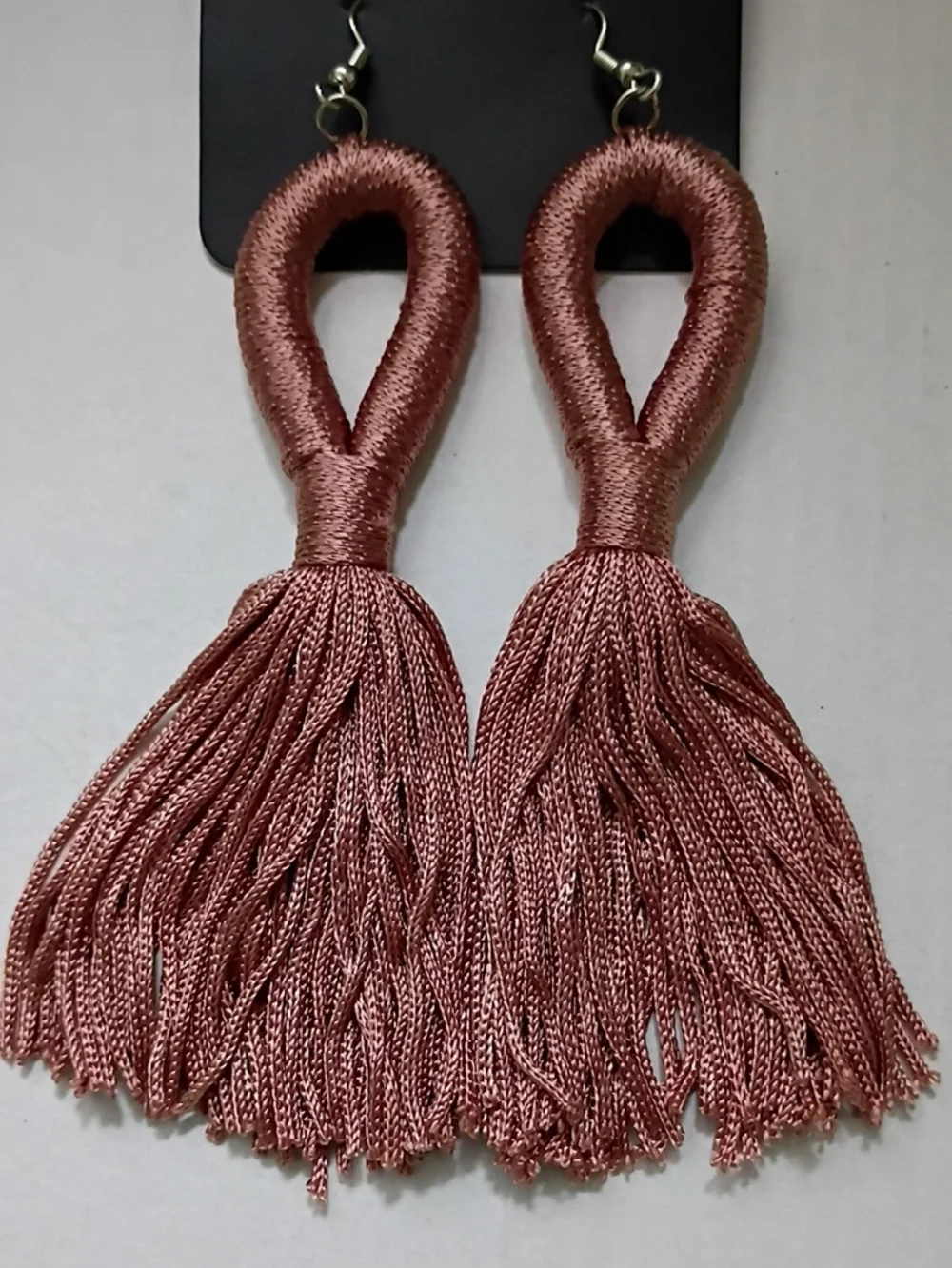 Rose Gold Satin Tassel Statement Earrings - Picture 1 of 1